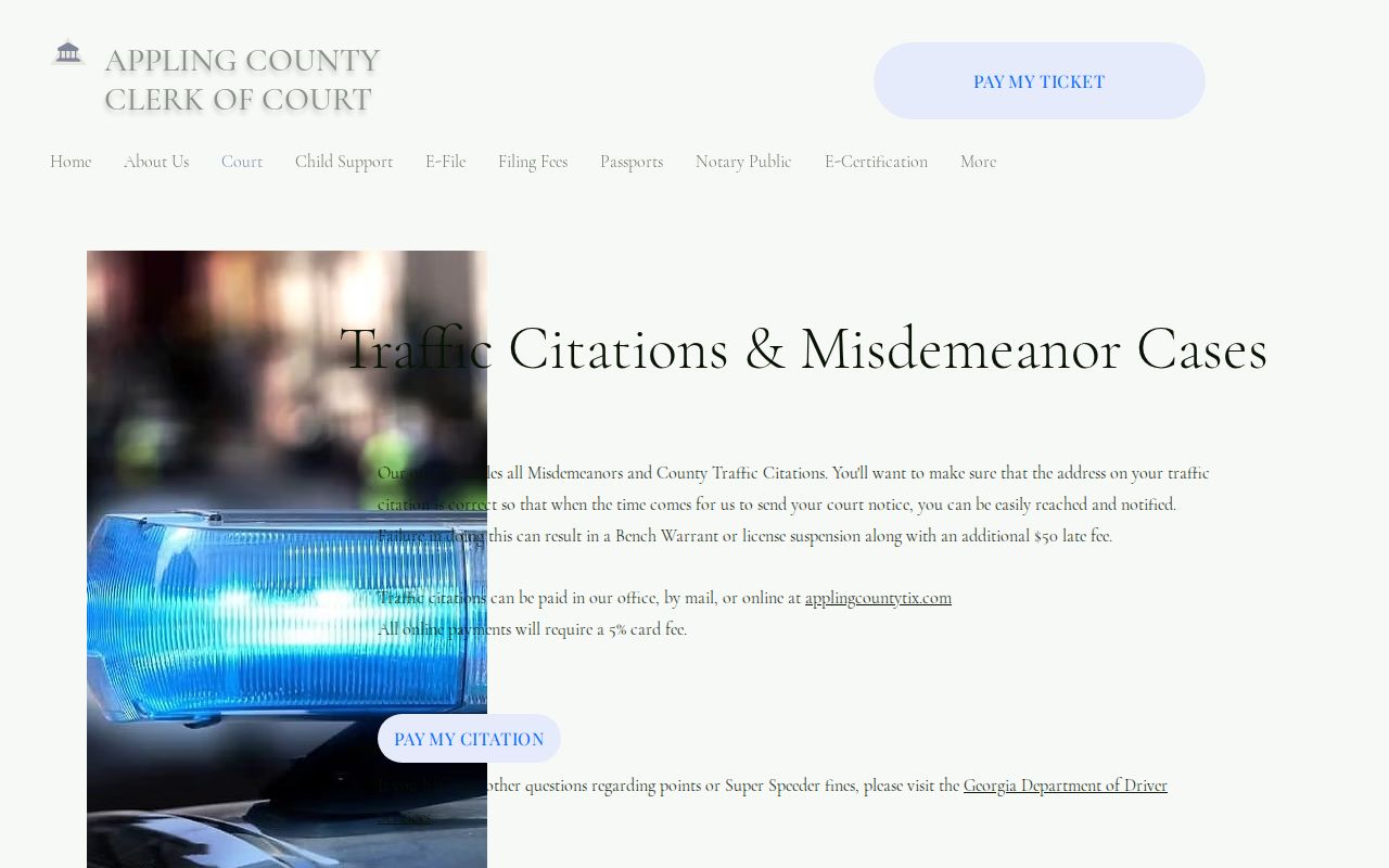 Appling County outstanding warrant and traffic court instructions