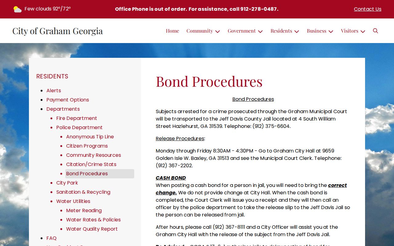 Graham warrant bond and jail routing procedures