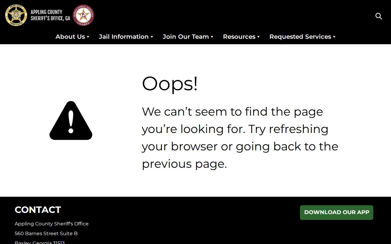 Appling County Sheriff Most Wanted interface showing its current update message